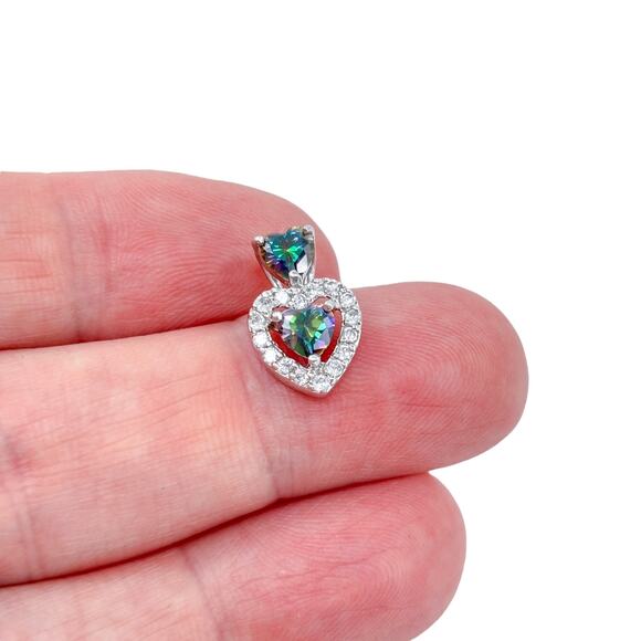 Vintage Sterling Silver 925 Mystic Cubic Zirconia Heart Pendant - Picture 1 of 7